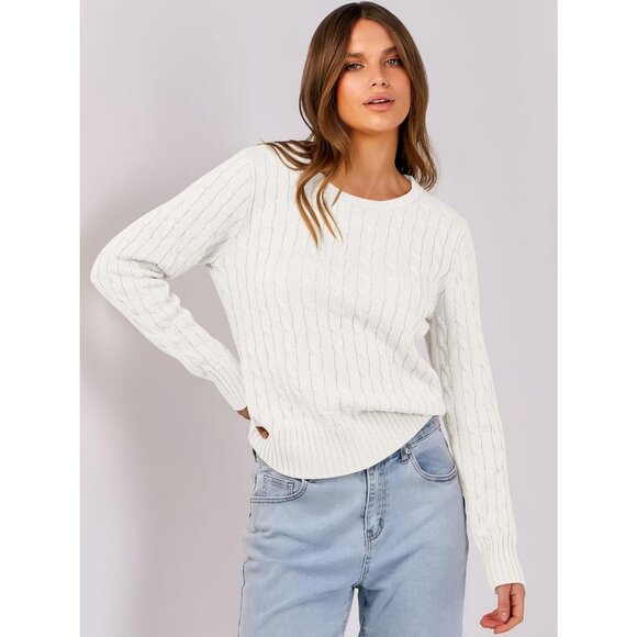 ANRABESS Womens white Long Sleeve Cable Knit Sweater  Fall Trendy Outfits - Picture 6 of 6